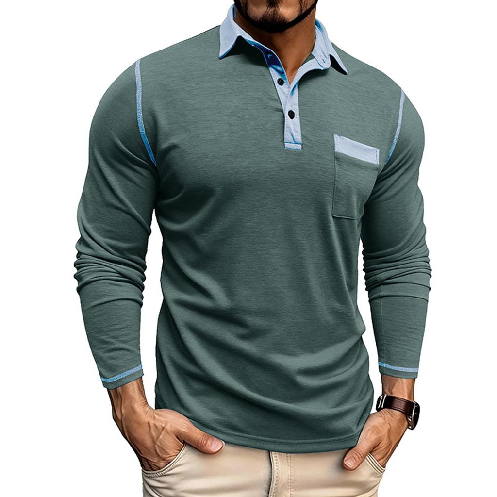 Shoulder Sleeves Men'S Long Sleeved Patchwork T-Shirt Casual Top
