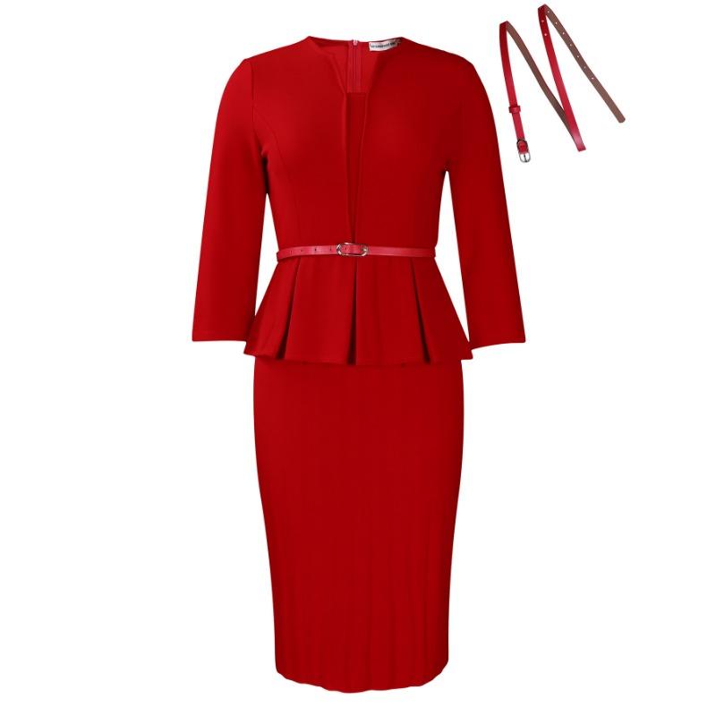 Women V Neck High Waist Solid Pencil Midi Office Commuting Dress