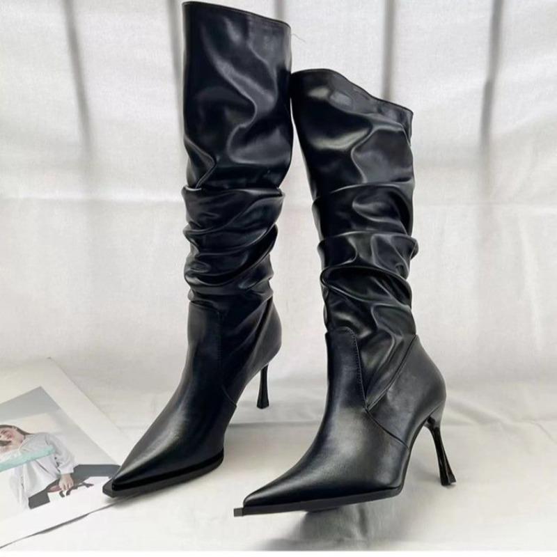 Fashion Women's High-heeled Boots Sexy Pointed Toe High Heels Leather Boot Fashion Knee High Boots for Women Elegant Dancing Party Pumps