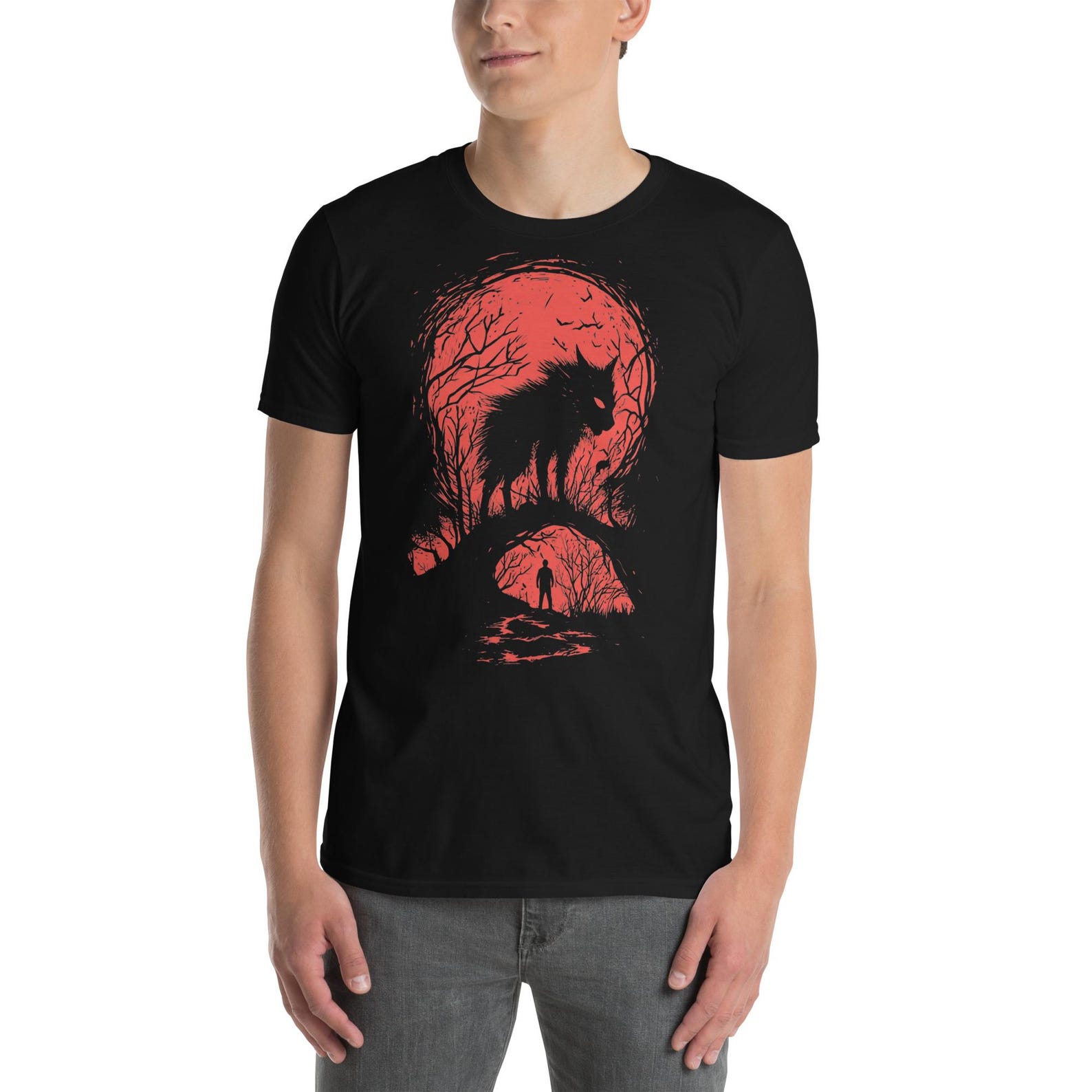 Werewolf Blood Moon Graphic Tee – Unisex Gothic Horror Shirt 4XL
