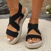 Large Size Hemp Rope Bottom Elastic Sleeve Casual Sandals for Women 2024 New Cross Shaped Roman Sandals