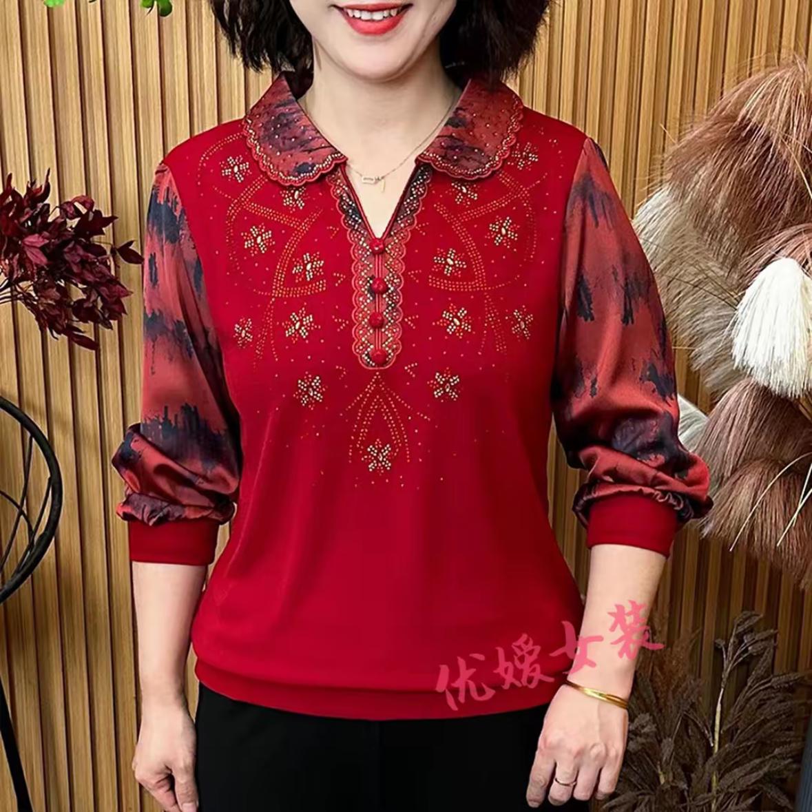

Spring Floral Lace Rhinestone Lapel Top for Women 5XL for 145-155 lbs