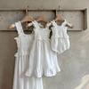 Sister Matching Outfits Baby Clothes Summer Style for Girls Solid Color Ruffled Strap Princess Romper Jumpsuit