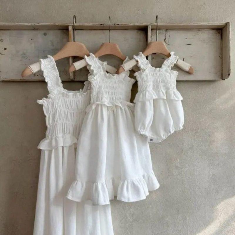 Sister Matching Outfits Baby Clothes Summer Style for Girls Solid Color Ruffled Strap Princess Romper Jumpsuit