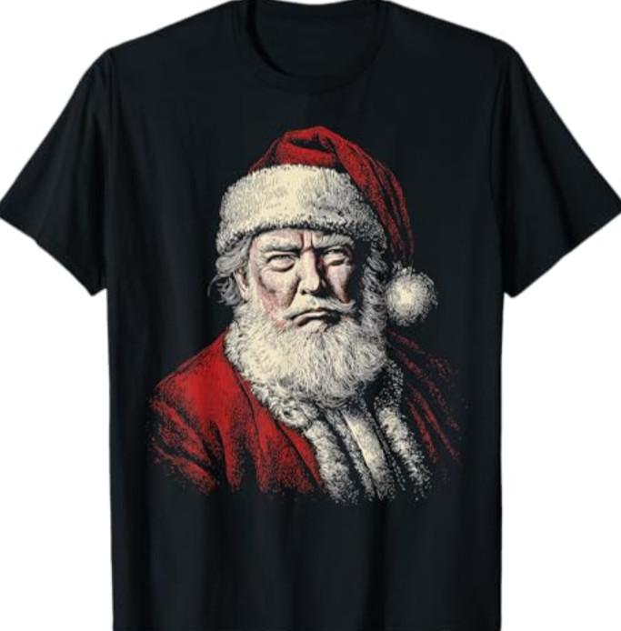Vintage Trump Santa Face Art Funny Christmas Holiday Design T-Shirt S разноцветный