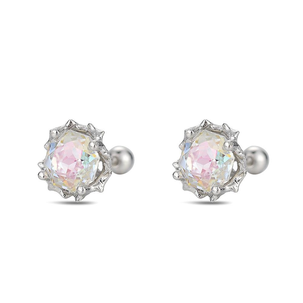 2026 Trend Rose Cut Thorn Stud Earrings 6mm Cut Single Drill Screw Screw Ear Hole S925 Sterling Silver Needle