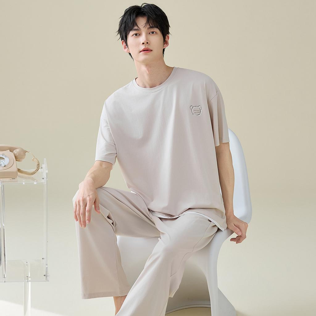 Modal summer men's pajamas summer 1011 new short-sleeved trousers large size ice silk men's loungewear suit