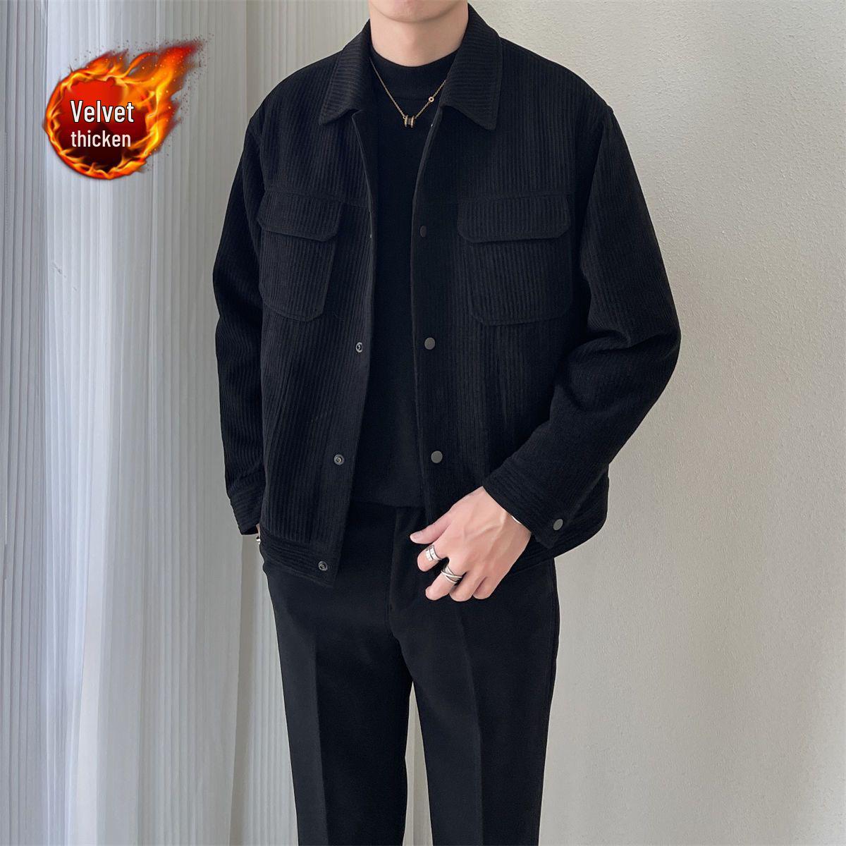 

2026 Men s Versatile Fleece-Lined Top Coat - Casual Loose Fit, Turn-Down Collar, Autumn/Winter Workwear 5XL 210-215 lbs
