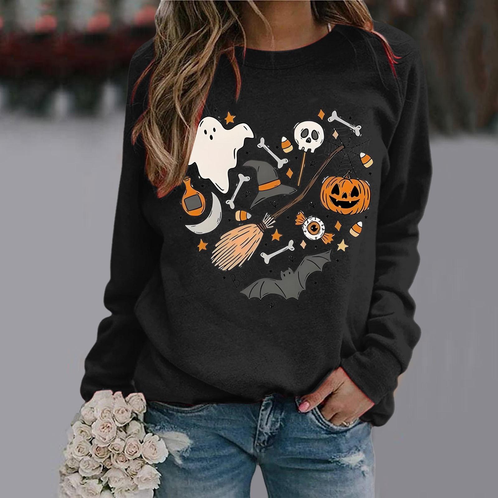 

Толстовка с круглым вырезом на Хэллоуин Унисекс Толстовка с принтом на Хэллоуин Без капюшона Толстовка с длинным рукавом Верхняя одежда для женщин 2XL