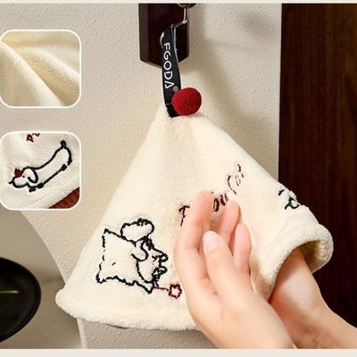 Cute Cat and Dog Hanging Hand Towel Coral Fleece Super Water Absorption Quick Drying Household Kitchen Bathroom