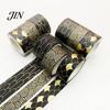 Adhesive Washi Tape 3 Rolls Golden Foil Tape, Retro Plaid Leaf Pattern Decorative Planner Masking for DIY Crafts, Journal, Planner, Scrapbooking