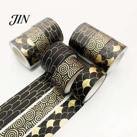 Adhesive Washi Tape 3 Rolls Golden Foil Tape, Retro Plaid Leaf Pattern Decorative Planner Masking for DIY Crafts, Journal, Planner, Scrapbooking