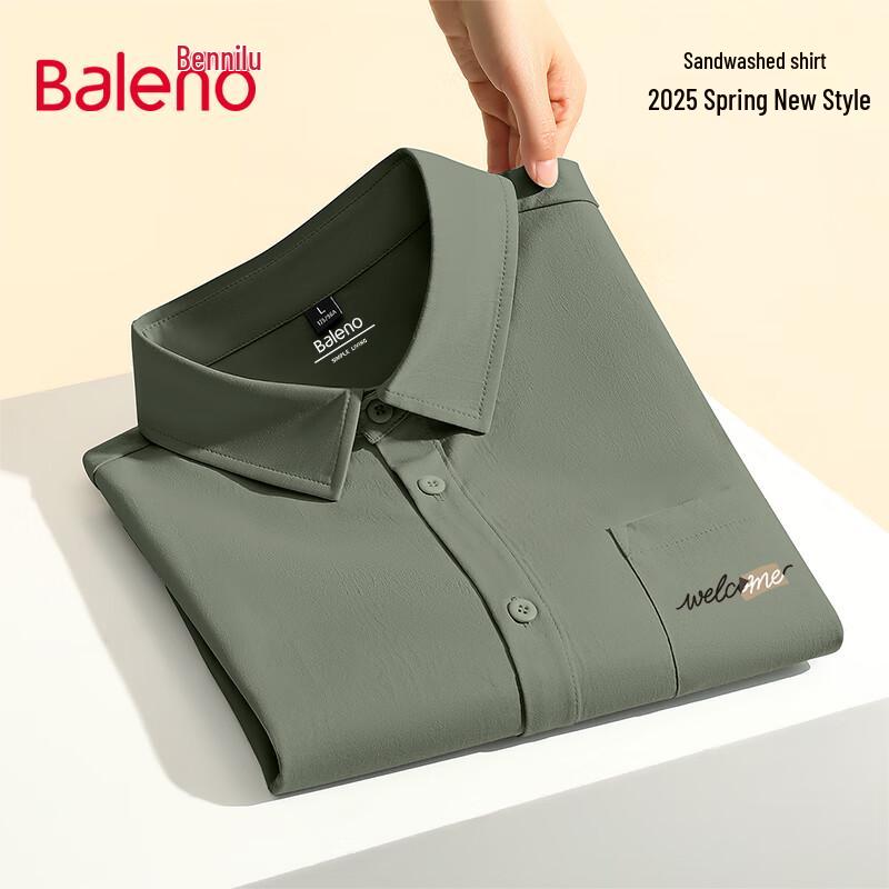 Baleno Men s Heavyweight Stone Washed Long Sleeve Casual Shirt 3XL