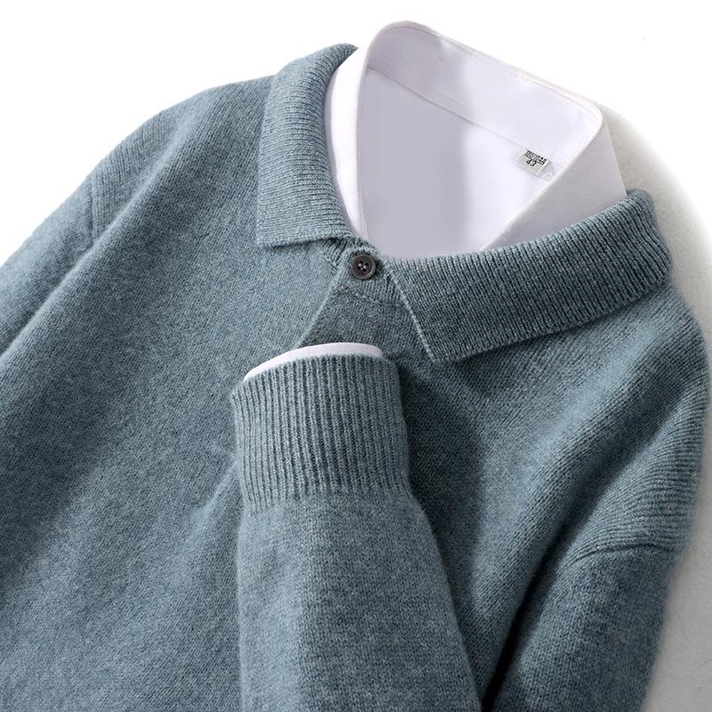 Men's 100% Pure Wool Polo Neck Sweater - Business Casual Autumn/Winter Knitwear