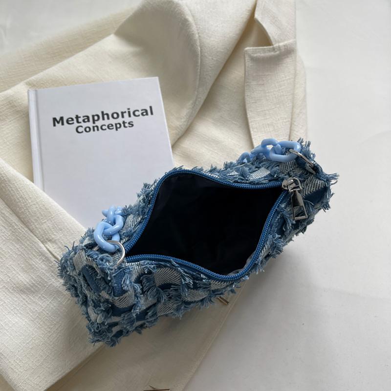 Dámská vintage ležérní taška přes rameno pod paži s kostkovaným potiskem, malá džínová peněženka, dámské řetízkové volnočasové kabelky