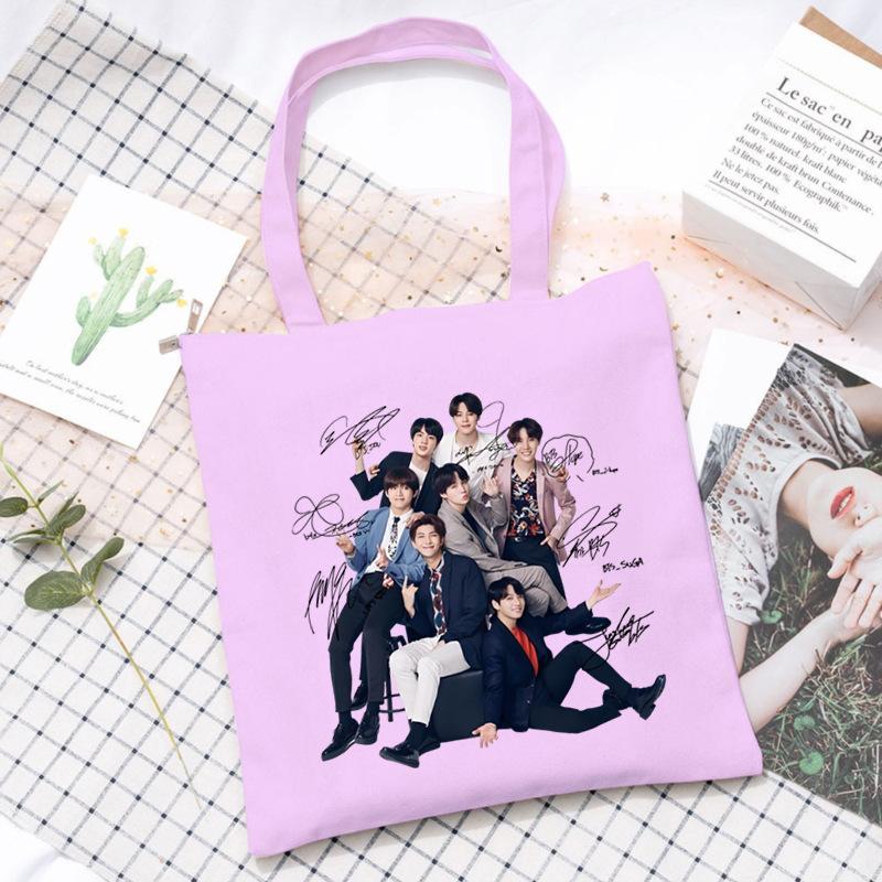 Korean Style Printed Canvas Tote Bag for Women Men Large Capacity Commuter Shoulder Handbag Fashionable Daily Outing Purse KTB