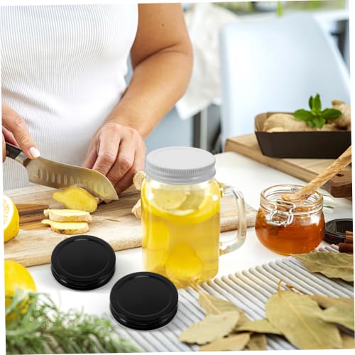 DECHOUS 70mm Metal Tin Lids for Gay Jars, 4 Each In Black and White, Iron Material, Reinforced Airtight Canning Lids for Food Preservation, Jam, and D