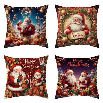 Fashionable and High-end Christmas Pillow Cover Santa Claus Print Cushion Cover Living Room Bedroom Sofa Cushion Cover