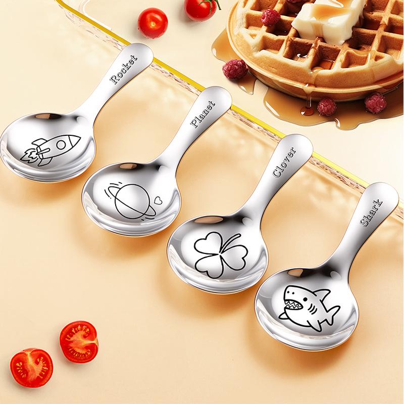 4Pcs/set Stainless steel short handle round spoon children s spoon soup spoon tea spoon milk powder spoon dessert spoon feeding spoon 4pcs
