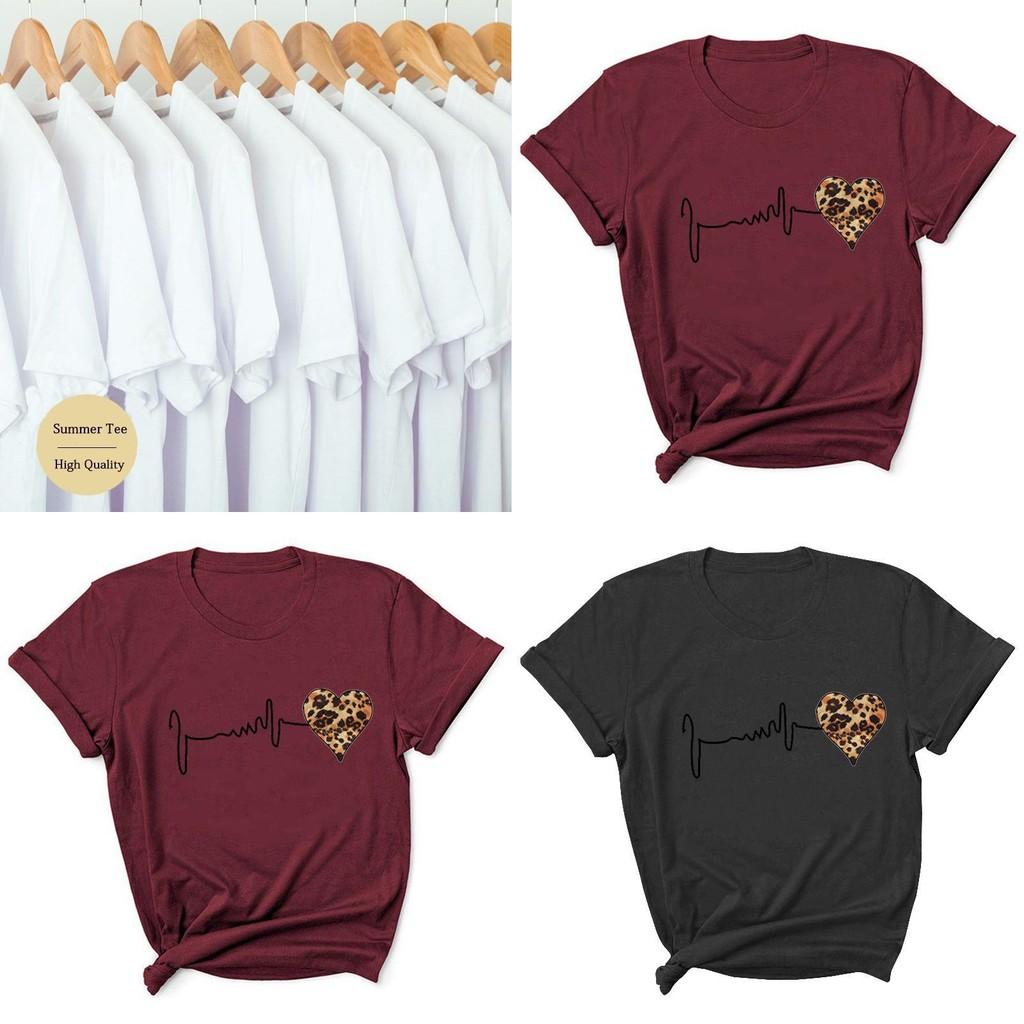 Heart Print Women's Summer Short Sleeve Casual Blouse With Soft Material Comfort
