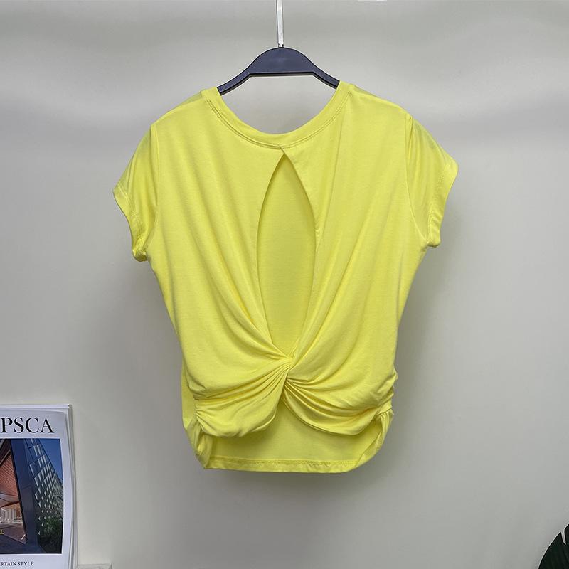 

Женская летняя спортивная футболка 2024: Тонкий, Драпирующийся, С коротким рукавом, Беговой топ с вырезом на спине Medium