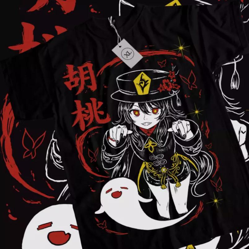 Genshin Impact HuTao Harajuku T-Shirt Anime Girl Kawaii Black ALL COLOR S-5XL L