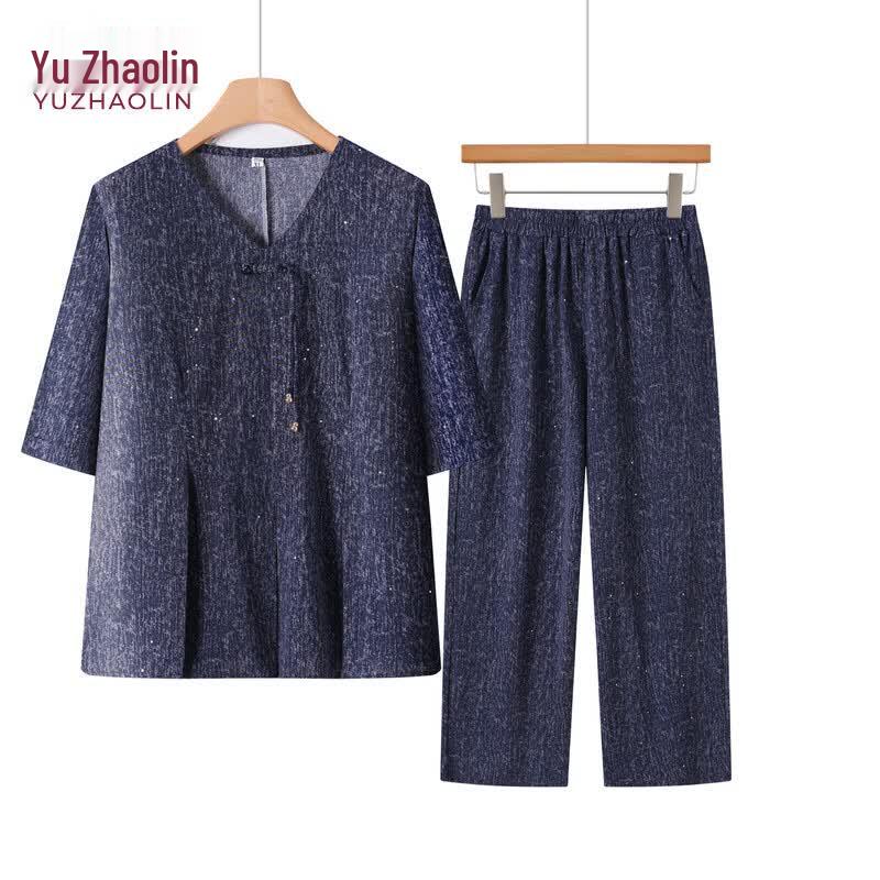 YUZHAOLIN Women s Plus Size V-Neck Printed Summer Two-Piece Set 3XL