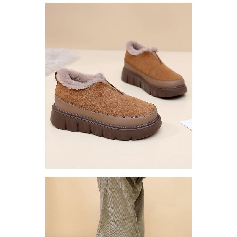 Women's Suede Winter Snow Boots Slip-On, Faux Fur Lined Warm Ankle Booties, Water-Resistant Casual Comfort Shoes Non-Slip Sole