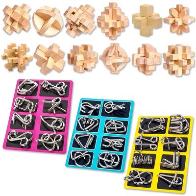 SALUDABLE 3D Puzzle Set and 24 Types of Wooden Brain Teasers Educational Toy Set for Adults and Children (12 Types) (24 Types) -