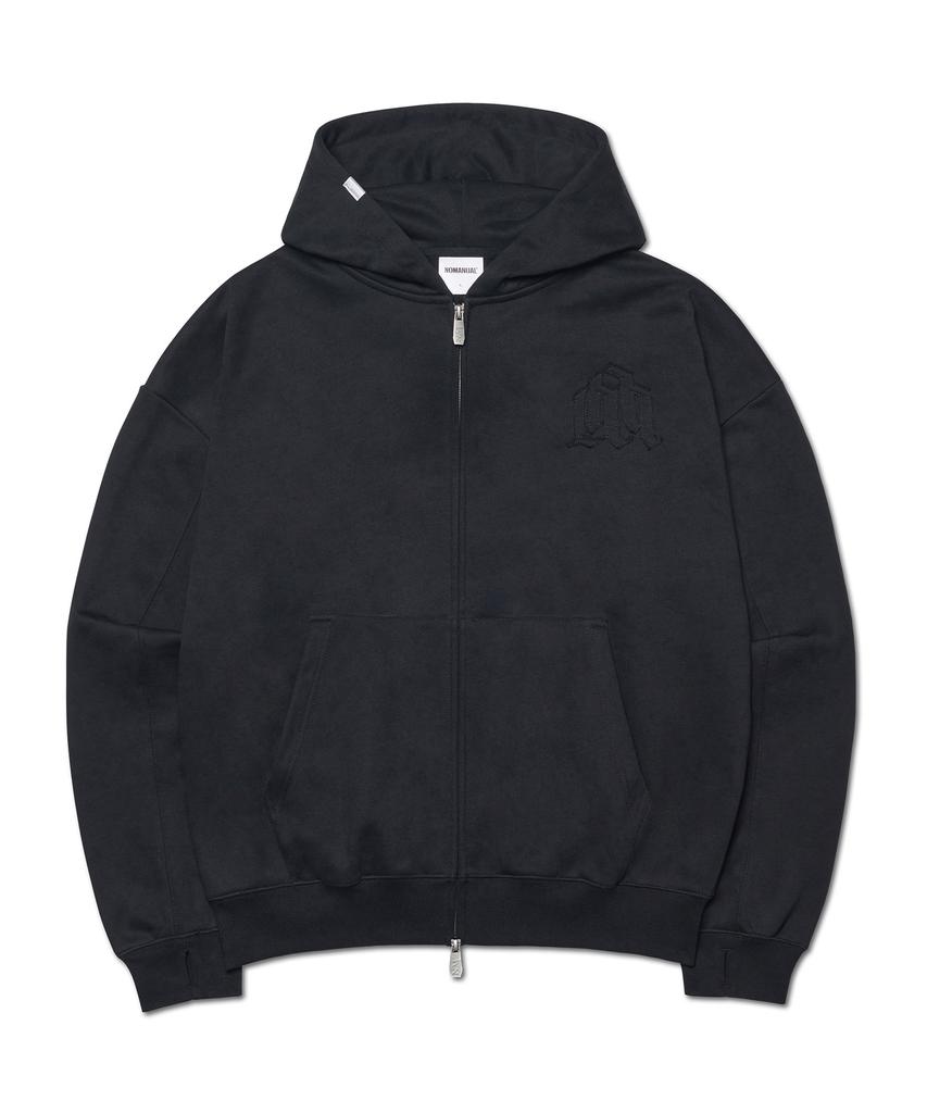Nomanual Overlay Logo Hooded Zip-Up - Black