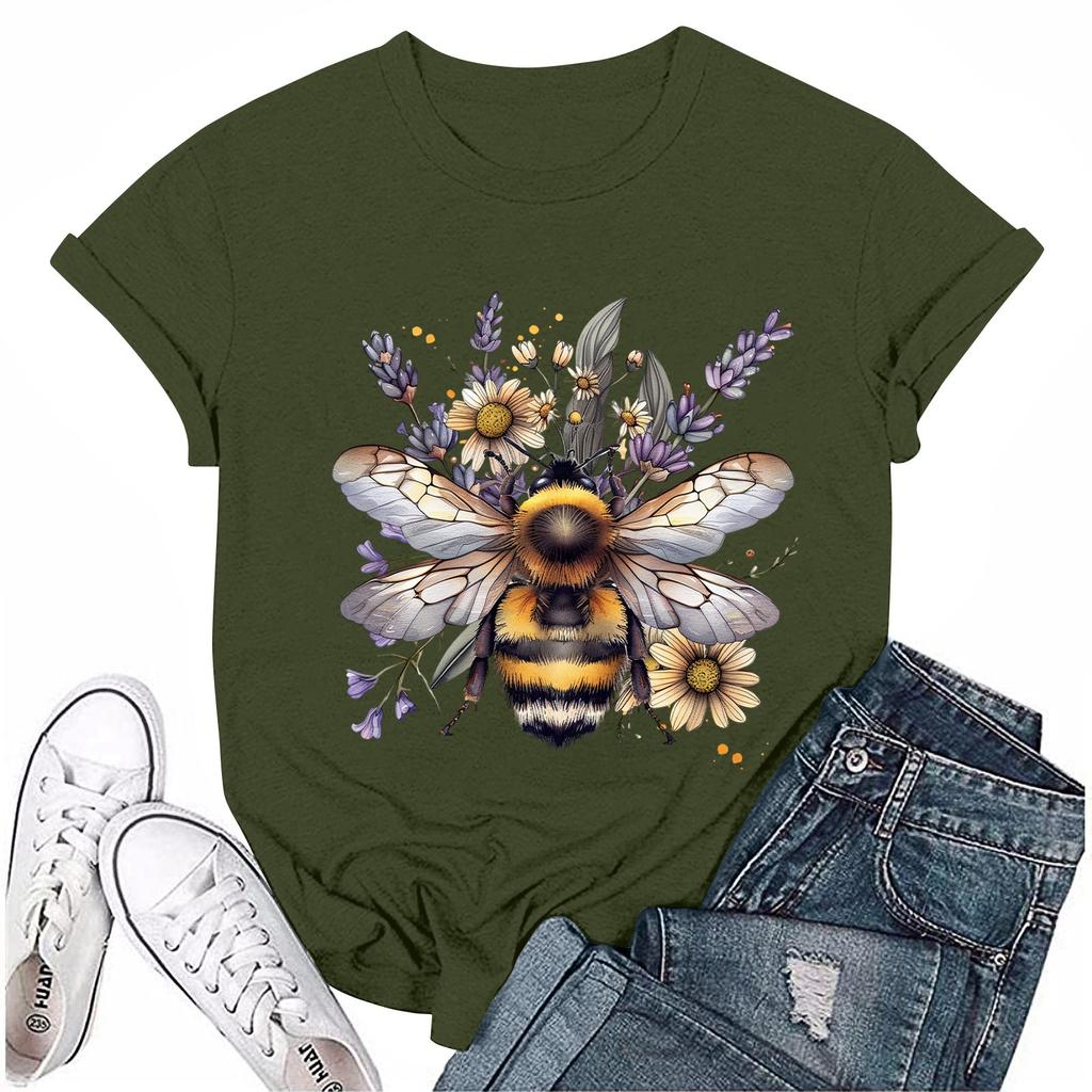 Women's Top Round Neck Casual Printed Short-sleeved T-shirt Top