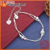 925 Sterling Silver 8-inch Delicate Double-Layer Frosted Bead Bracelet for Women, Fashionable Party Gift Accessories