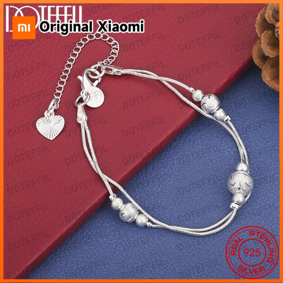 Xiaomi 925 Sterling Silver 8-inch Delicate Double-Layer Frosted Bead Bracelet for Women, Fashionable Party Gift Accessories