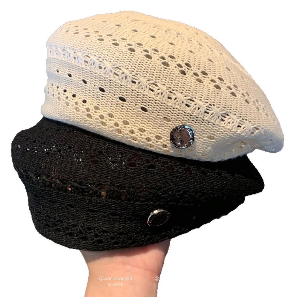 Retro solid color hollow thin beret women's new summer literary and versatile painter hat fashion octagonal hat