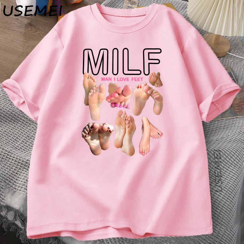 MilF Man I Love Fees Funny pattern T-shirt Men Round Neck 100% cotton T-shirt Harajuku Streetwear