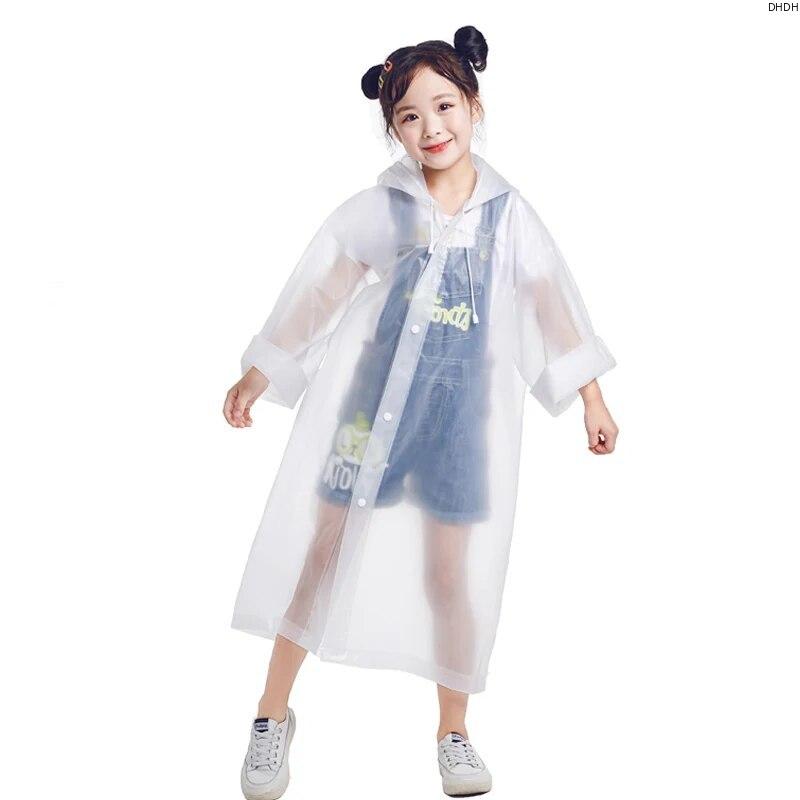 Eva CHILDREN'S Raincoat Transparent Non-one-time Thickening Waterproof Portable Outdoor Boys and Girls Hiking Camping Poncho