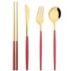 4Pcs Mirror Stainless Steel Tableware Gold Portable Dinnerware Knife Fork Spoon 304 Chopsticks Cutlery Set Western Flatware Set