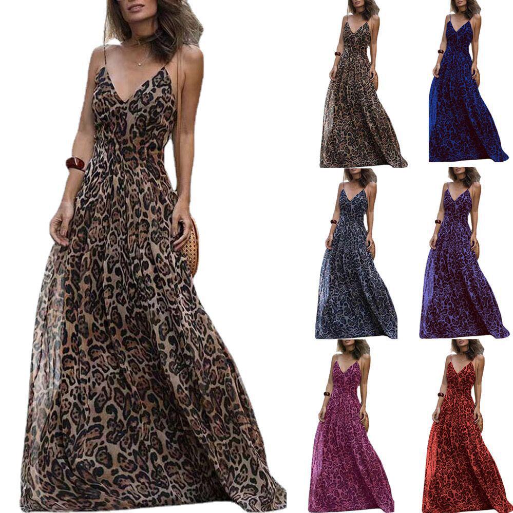 

Leopard Print V-Neck Summer Backless Dress 3XL серый