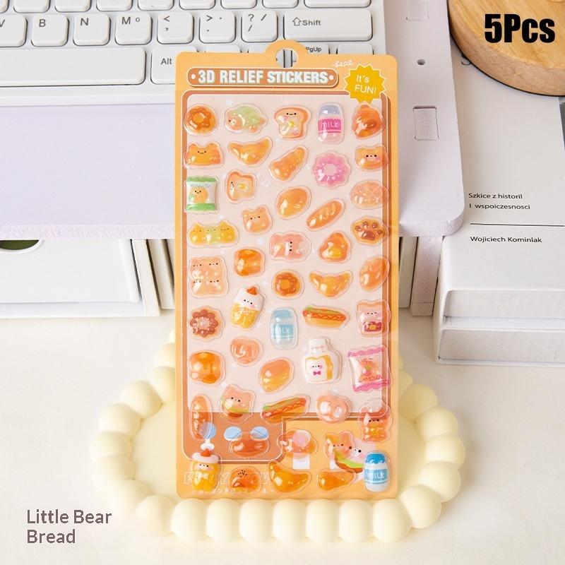 5Pcs Cute Cartoon Animals Stickers 3D Relief Stickers Scrapbooking Diy Diary Cup Decoration Journaling Stationery Sticker