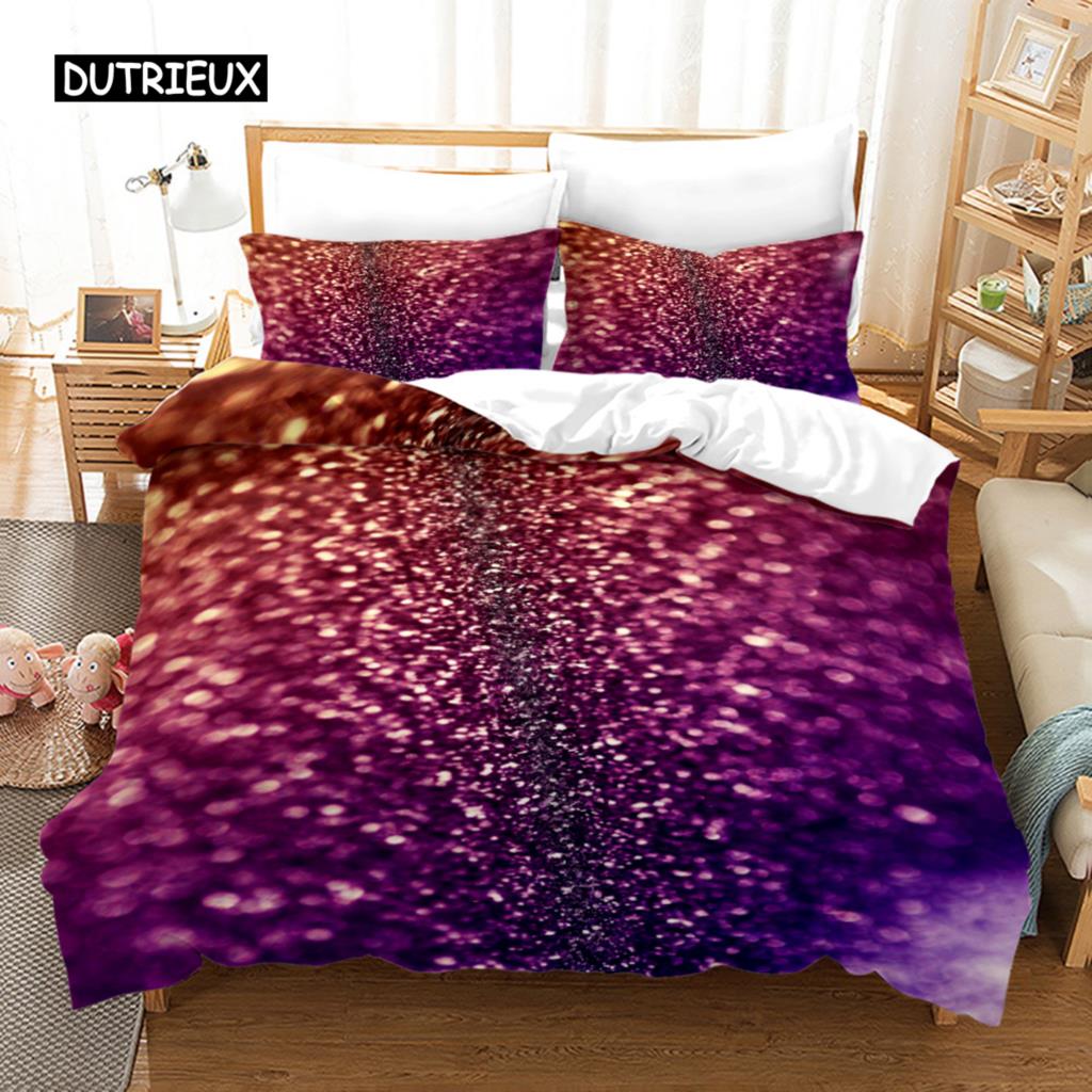 Gradient Duvet Cover Set Microfiber Rainbow Striped Glitter Sequins Quilt Cover Double Queen King Size 2/3pcs Comforter Cover
