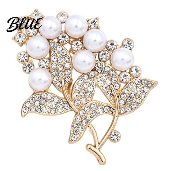 Dressy Lapel Pin Flower Branch Brooch with Faux Pearls Rhinestones, Decorative Alloy for Wedding Party, Dainty Jewelry Accessory Women Girls