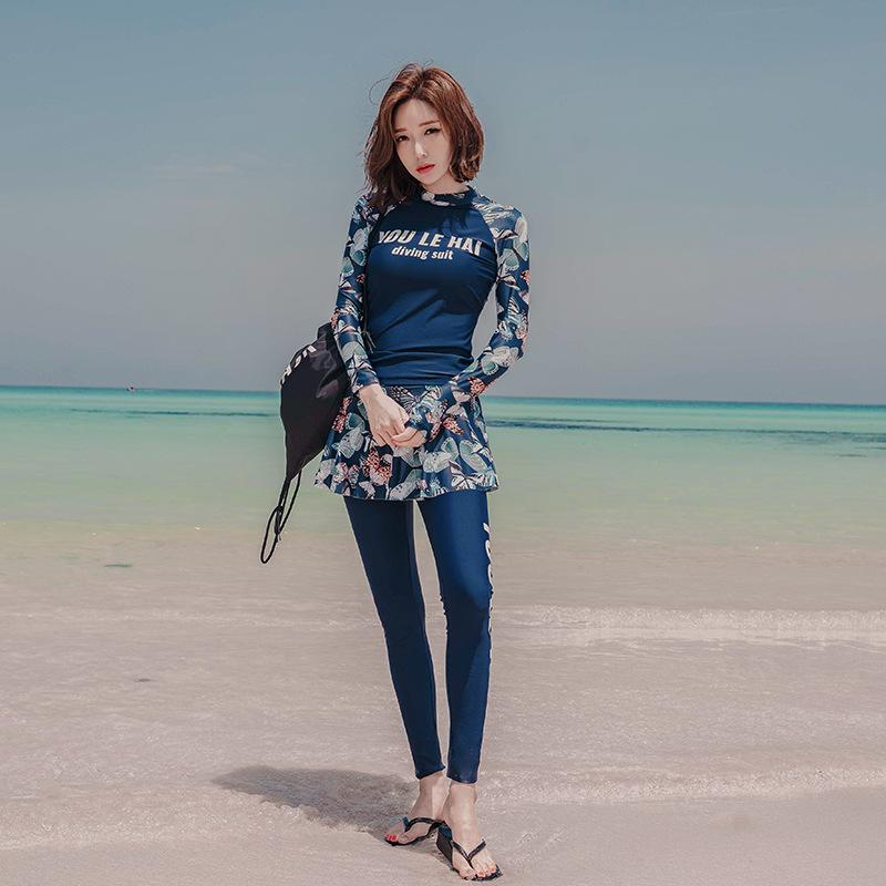 Women's Three-Piece Skirted Swimsuit and Long-Sleeve Diving Suit