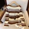 Striped Pullover Knitted Women's Autumn Top with Shawl Two-piece Set