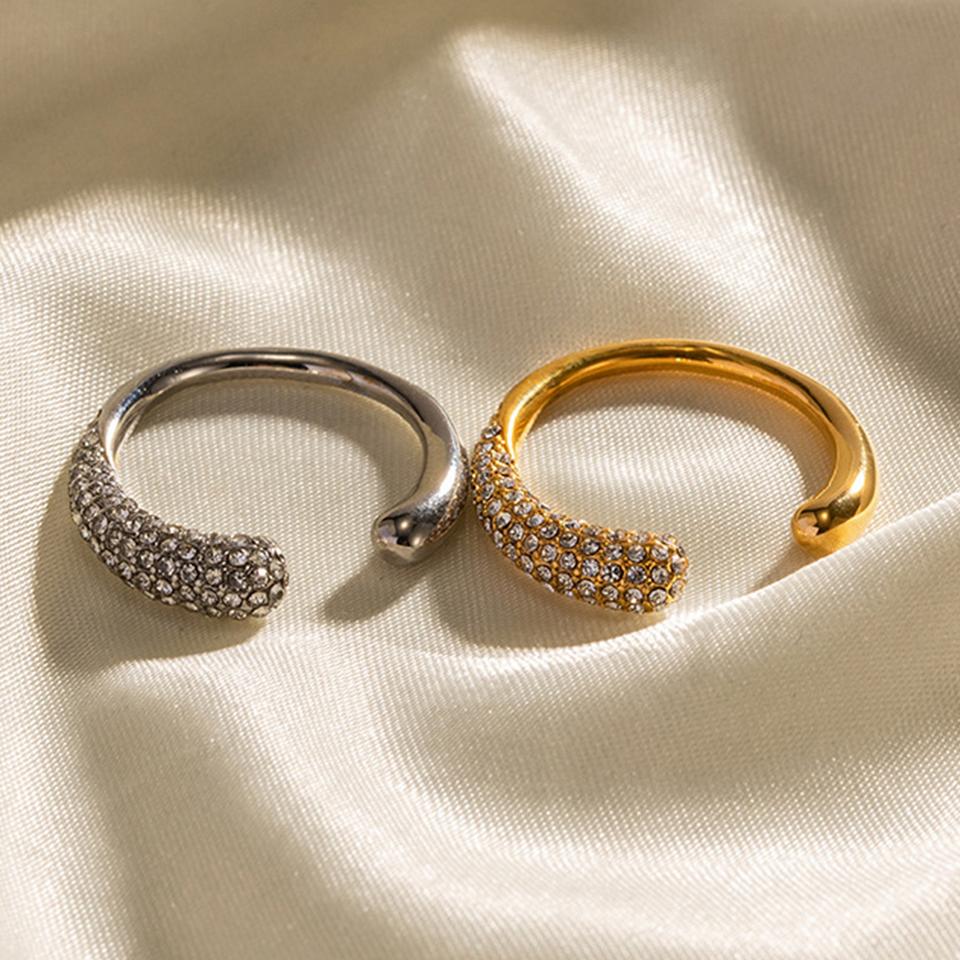ZAKOL 18k Gold Plated Stainless Steel Open Rings With Clear Rhinestone High Quality Anti-allergic Zircon Gift for Women