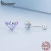 Bamoer 925 Sterling sølv lilla sommerfugl øredobber insekt øredobber for kvinner Bursdagsgave romantiske fine smykker