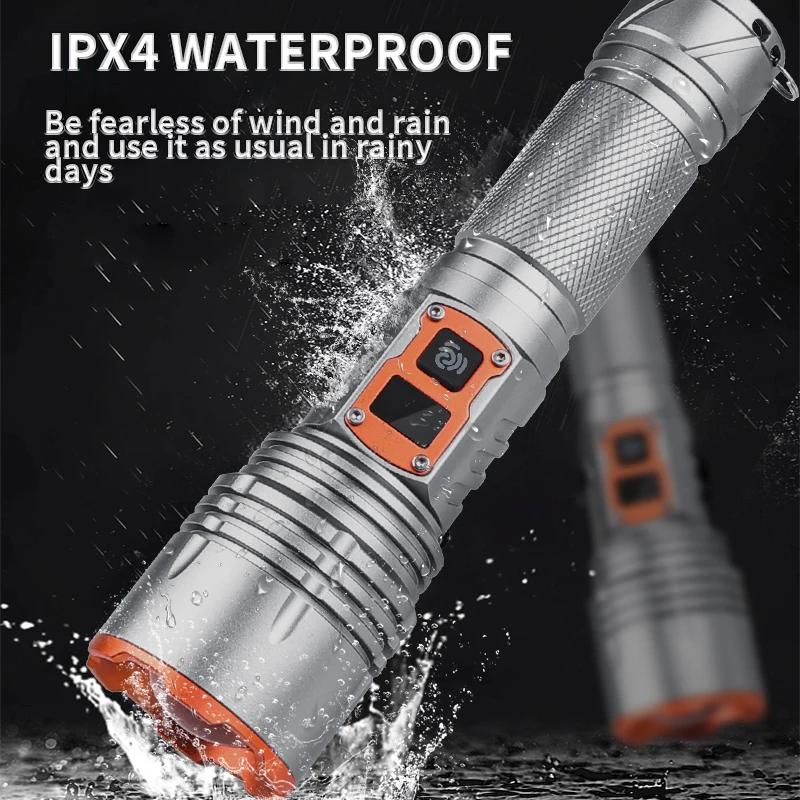 Super Bright LED Flashlight Type-C USB Rechargeable High Lumens Flashlights with Digital Display 5 Modes Emergency Torch