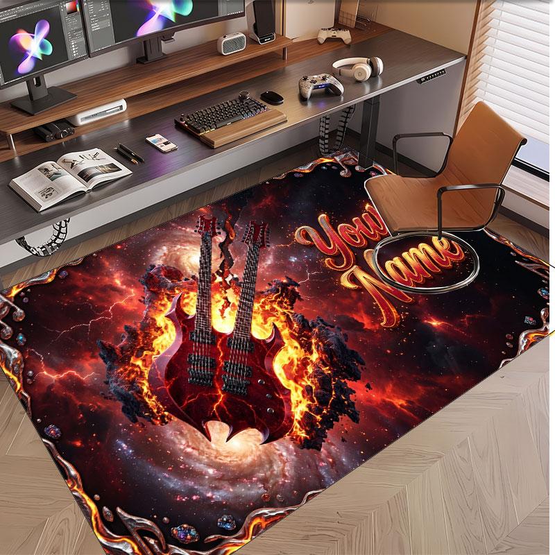 Music Guitar Theme Soft Crystal Velvet Rug Custom Name & Text Print Non Slip Floor Rug for Bedroom Living Room