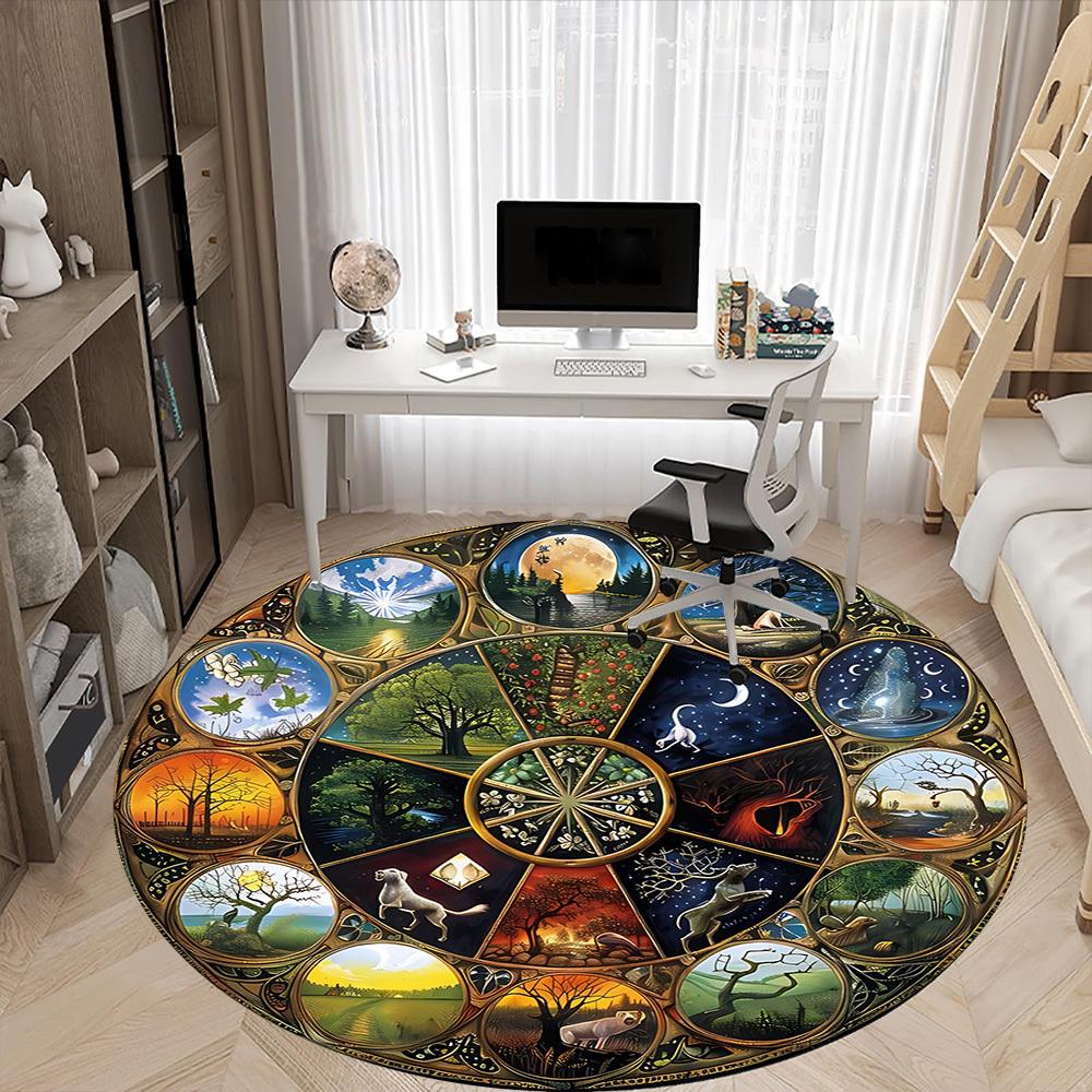 1PC Nature Seasons Office Round Area Rug, Mat Suitable For Office, Under Office Chairs Bedroom Living Room Home Decor, Room Deco