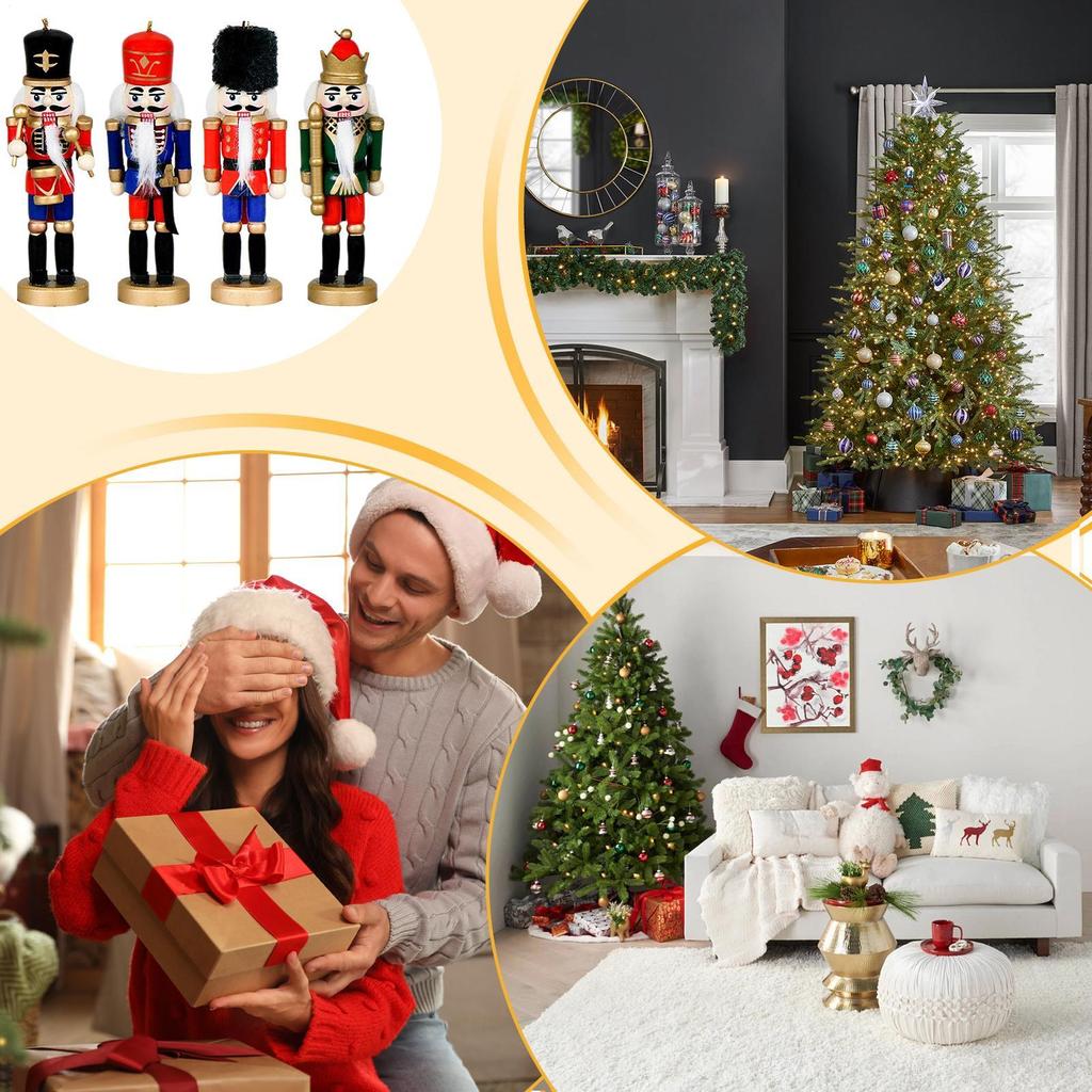 Nutcracker Ornaments Desktop Nutcracker Soldier Figures 4 Pieces Wooden Figurines Ornaments For Christmas Tree Mantel Table
