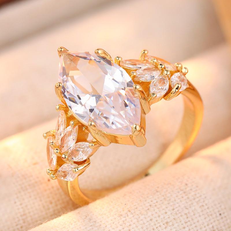 Minimalist Inlaid White CZ Women's Ring Retro Gold Color Geometry Daily Wear Party Jewelry Anniversary Gift